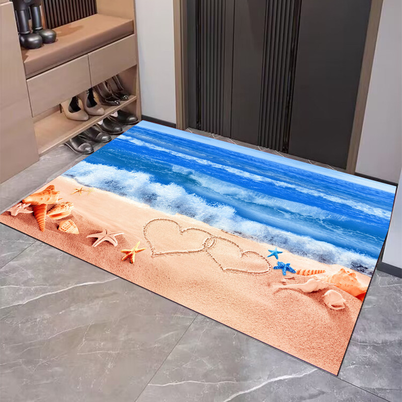 进门玄关蓝色海洋沙滩大海风格地垫入户卫生间吸水防滑门口地毯,淘宝优惠券,粉丝福利购,淘宝优惠卷