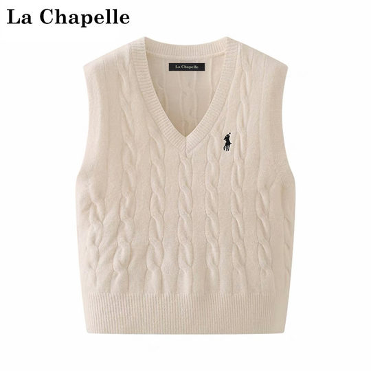 拉夏贝尔   灰色毛衣马甲女针织背心外搭纯色春秋款马夹坎肩