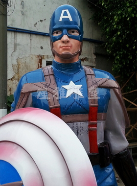 现货装饰美国队长玻璃钢雕塑英雄联盟大型摆件超人树脂工艺品商展