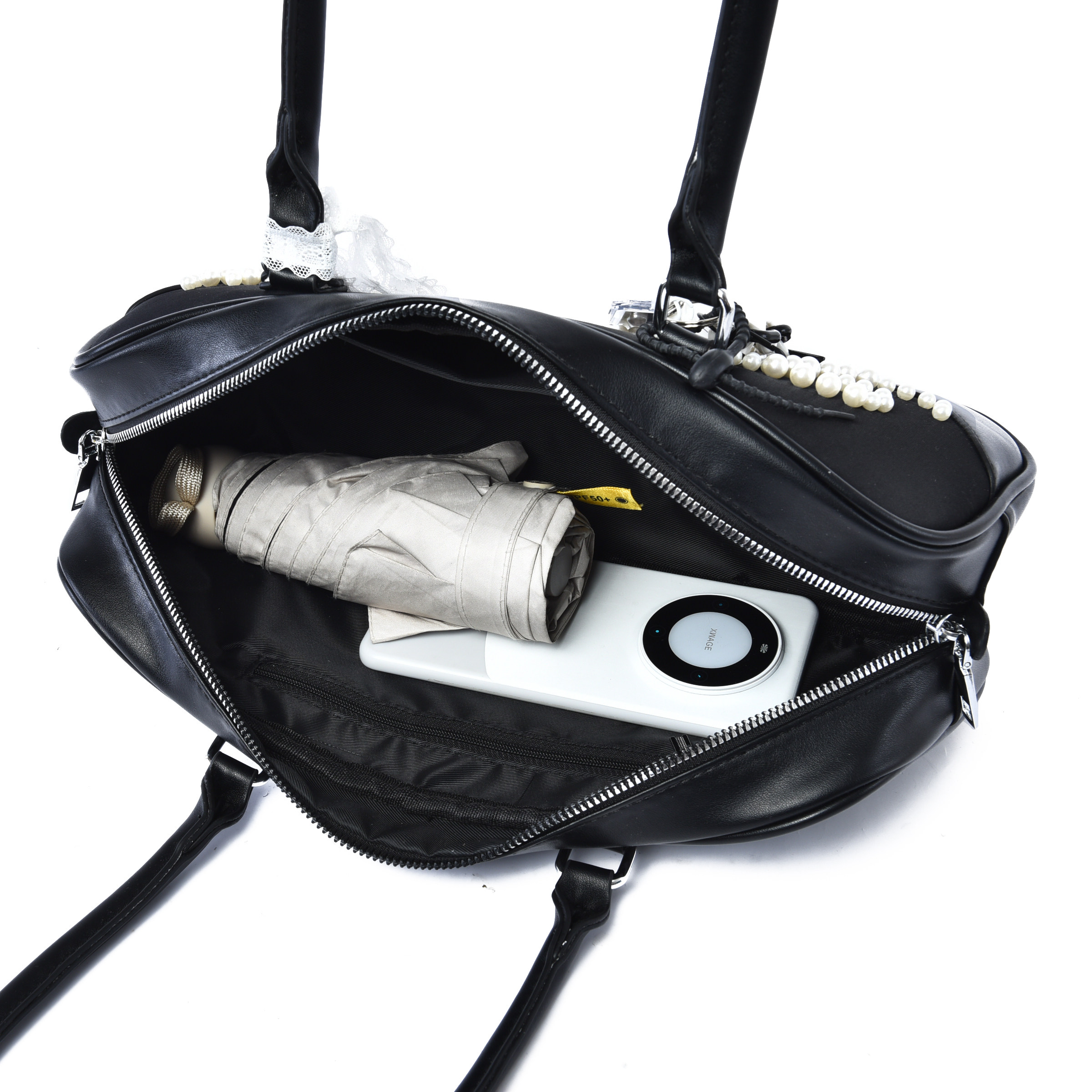 uustudio小众原创设计美式甜酷辣妹手工珍珠铆钉保龄球腋下法棍包,淘宝优惠券,粉丝福利购,淘宝优惠卷