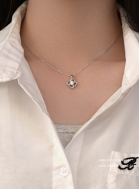 s999足银四叶草锁骨链女小众设计