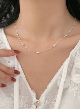 s925纯银银豆豆橄榄珠米粒锁骨链