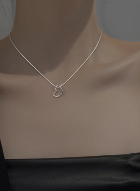 s925纯银镂空爱心蛇骨链项链女