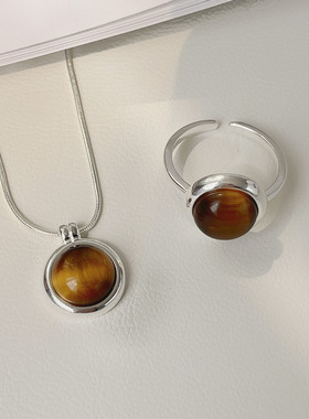 s925纯银虎眼石锁骨链女小众简约