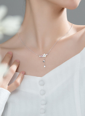 s925纯银樱花贝壳吊坠项链女甜美