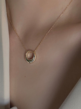 s925纯银几何椭圆锁骨链百搭小众