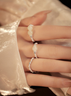 s925纯银碎银子和田玉戒指女小众