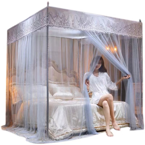 蚊帐2024新款三开门宫廷蚊帐家用卧室1.5-2m加粗加厚加密带粗支架 - 图3