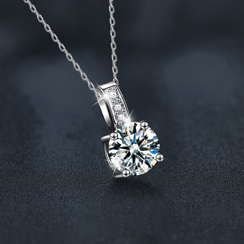 s925纯银莫桑钻经典四爪项链时尚简约设计感吊坠欧美爆款饰品 - 图1