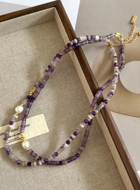 紫色系天然石串珠项链淡水珍珠