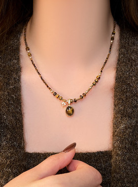 美拉德虎眼石可拆卸毛衣项链