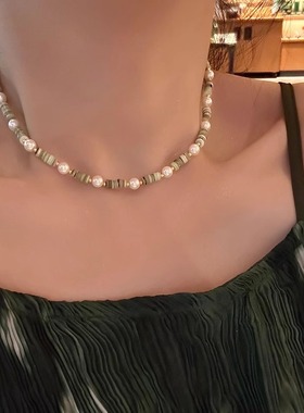 绿色天然石串珠珍珠项链