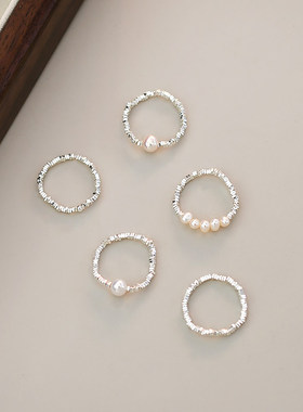 碎银子天然淡水珍珠食指戒百搭