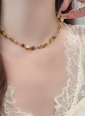 美拉德虎眼石长款毛衣链轻奢