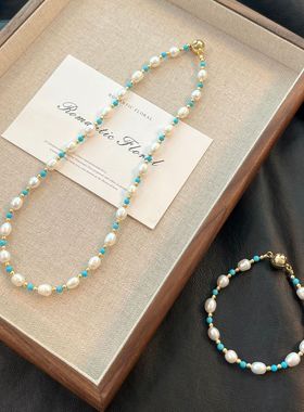 绿松石天然淡水珍珠串珠项链