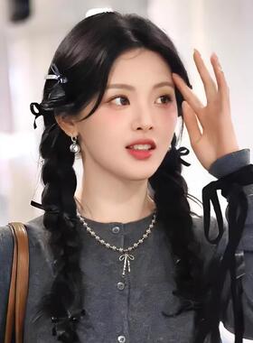 蝴蝶结施家多麻灰珍珠项链轻奢小众设计感甜酷锁骨链颈链毛衣链潮