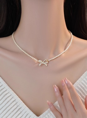 法式蝴蝶结施家珍珠项链