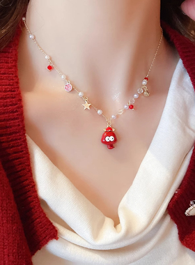 红色蛇形本命年项链女新款高级感气质小众颈链卡通财神新年配饰品