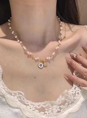 圆形贝壳锆石八芒星项链