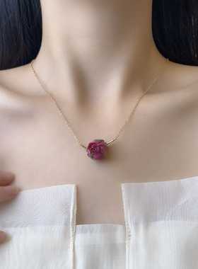 玫瑰花项链女真花干花小众设计感高级锁骨链2025新款爆款颈链配饰