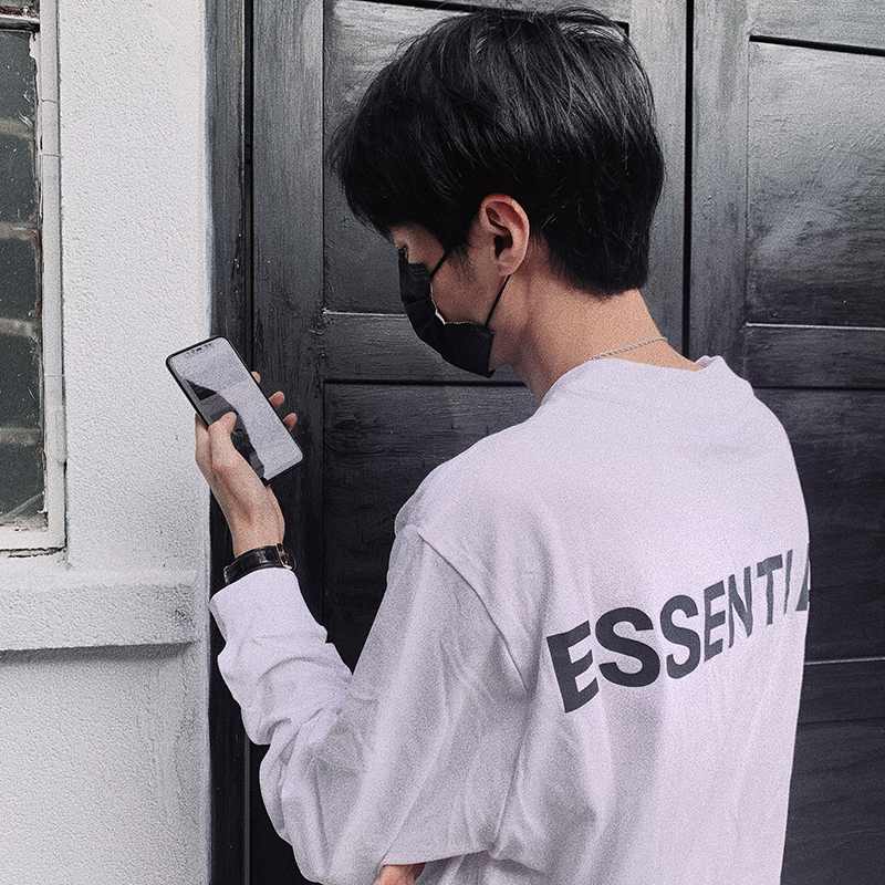 反光字母essentials长袖T恤男女嘻哈高街美式FOG第七季纯棉体恤 - 图1