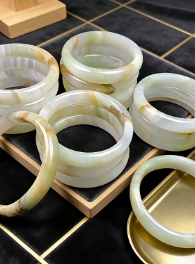 天然和田玉手镯女款阿富汗玉镯子羊脂白玉扁条宽版玉镯送女友妈妈