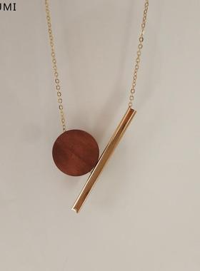 极简风几何木质项链长款毛衣链