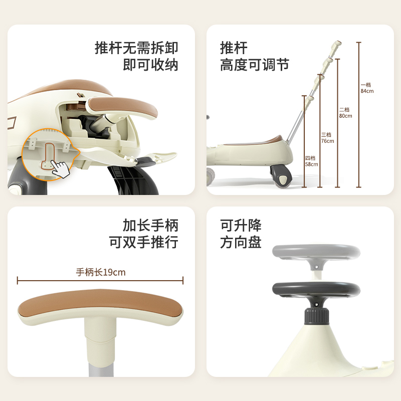 婴孚溜遛娃扭扭车儿童1一3岁防侧翻大人可坐双人带推杆宝宝溜溜车-图1