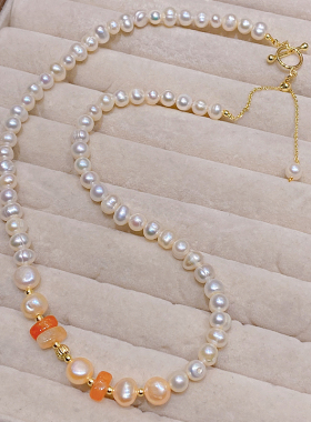 法式红东陵天然淡水珍珠项链女