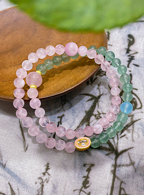 椭圆形旗袍绿色手链草莓晶国潮