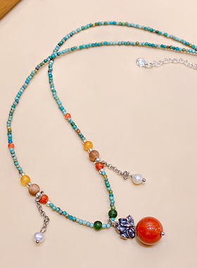 天然淡水珍珠南红松石锁骨链项链