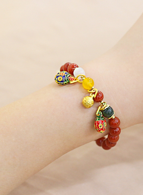 天然南红国潮手串古法吞金兽手链