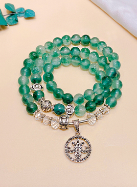 花朵元宝新中式复古绿色水晶手链