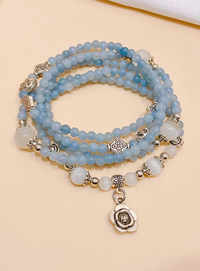 复古新中式猫眼石水晶玫瑰花手链