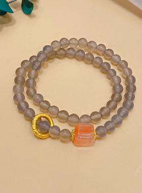 小众双圈灰马瑙盐源手链气质手串