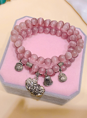 新中式复古紫色猫眼石水晶手链女