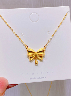 在逃公主蝴蝶结水滴金色项链女