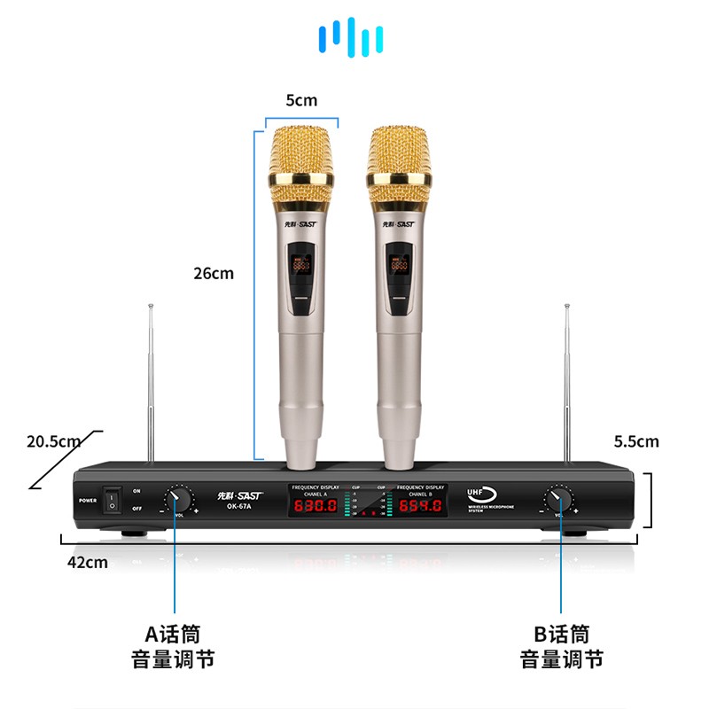 先科无线话筒一拖二调频U段蓝牙家用唱歌ktv卡拉OK麦克风演出会议-图1