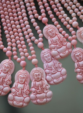 天然收藏级珊瑚贝粉贝观音毛衣链