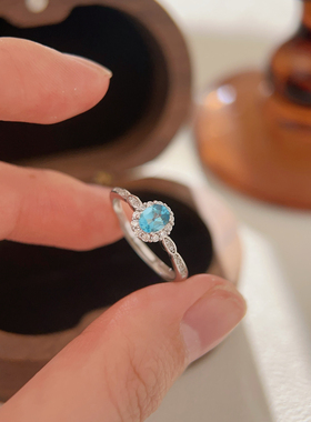 s925银海蓝宝戒指简单百搭高级小众轻奢指环