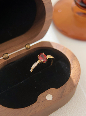 天然镁铝榴石戒指女款S925银精致小众百搭通勤活口送女生礼物饰品