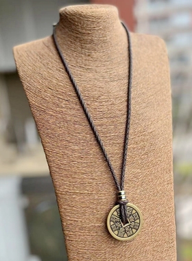 男士项链山鬼花钱吊坠挂件真品古钱币铜钱道家八卦平安护身符