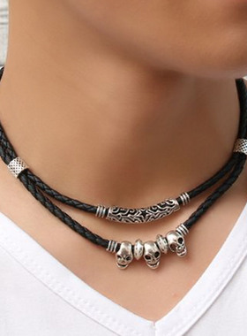 定制黑绳项链男韩版骷髅头男生潮