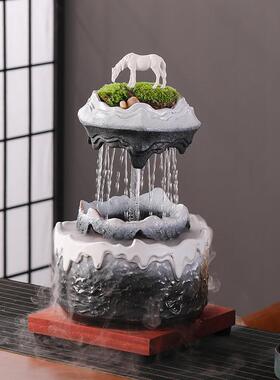 创意中式循环陶瓷流水器喷泉招财客厅办公室桌面家居摆件开业礼品