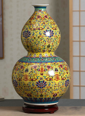 万寿无疆大葫芦瓶 景德镇陶瓷器中式花瓶 家居客厅装饰工艺品摆件