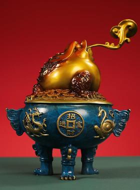 黄铜金蟾聚宝盆办公室家居玄关客厅祥瑞铜摆件工艺品开业送礼首选