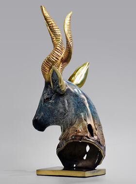 全铜领头羊摆件办公室桌面装饰品摆件生肖羊属羊黄铜工艺品艺术品