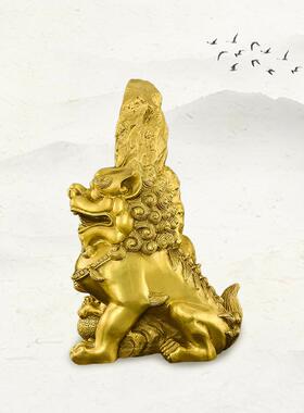 黄铜石敢当双狮子摆件方位补角财富工艺品泰山石敢当办公室家居