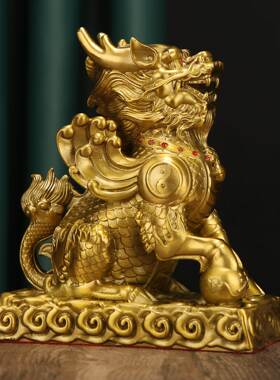 黄铜麒麟财富麒摆件办公室客厅装饰品礼品送礼聚财旺财