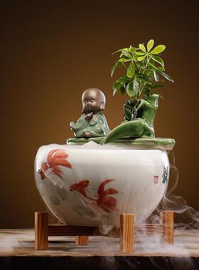 创意招财流水摆件倒流香办公室桌面客厅室内加湿鱼缸摆设开业礼品